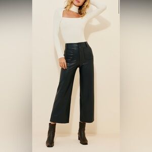 Maeve Colette Cropped Navy Vegan Leather Pants
